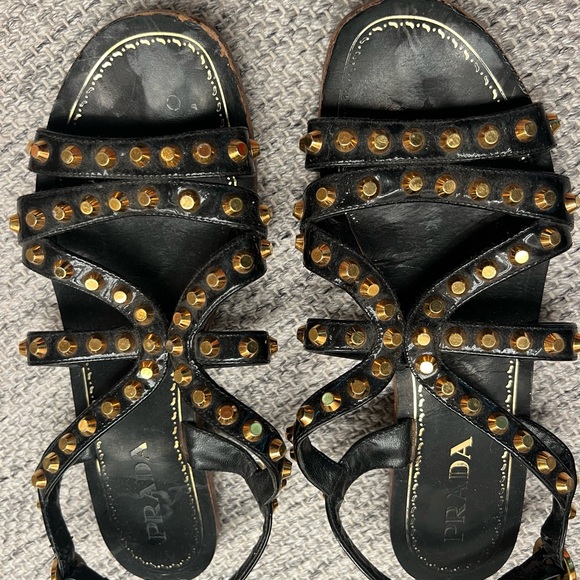 Prada black patent gold studded sandals. - Picture 2 of 3